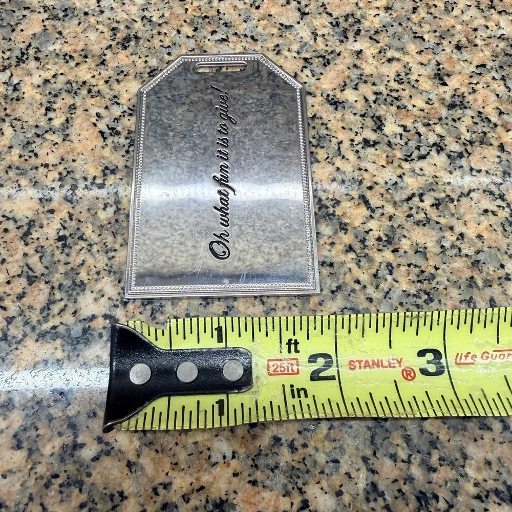 Neiman Marcus Silver Metal Luggage Tag Oh What Fun It Is To Give Travel Bag Tag